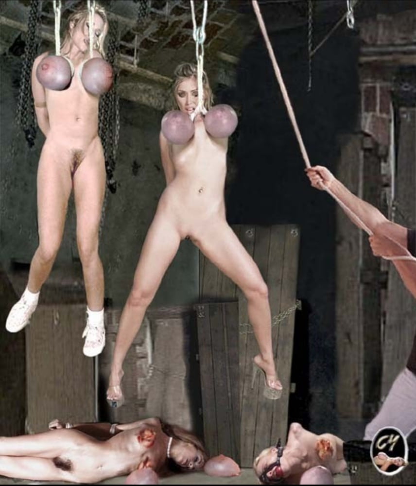 Suspended slaves breast whipping hardcore bondage