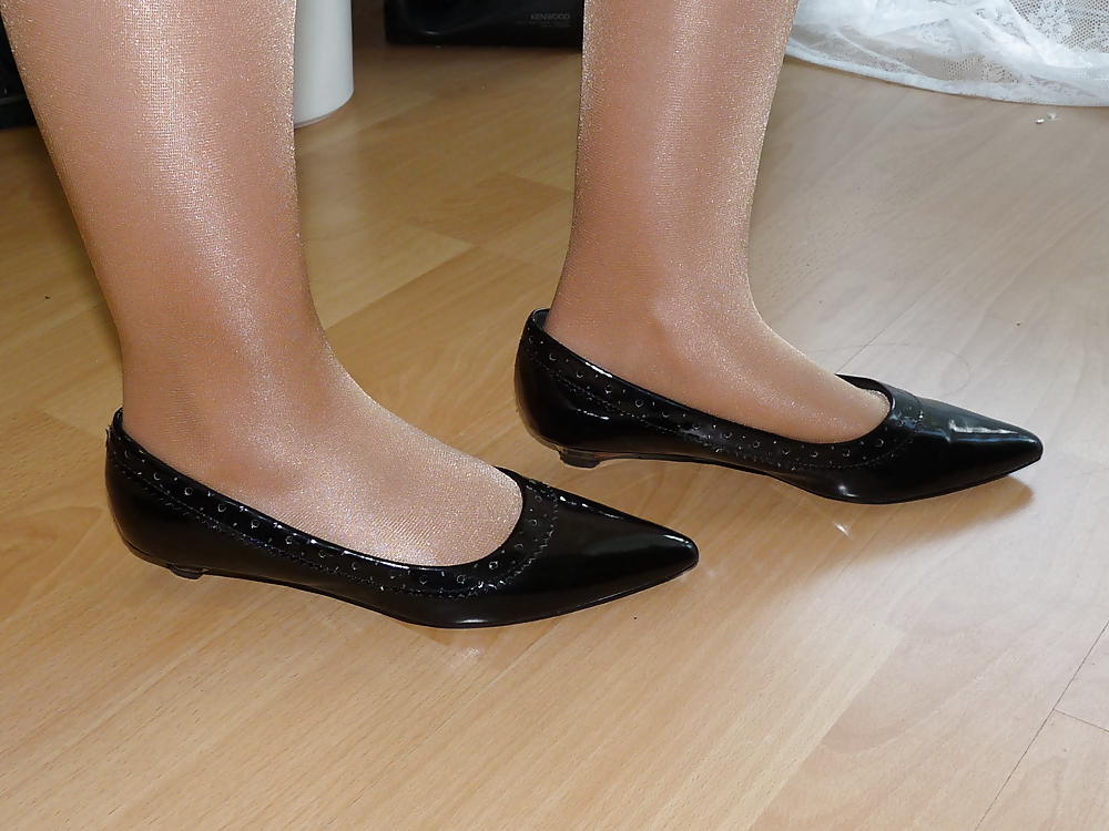 Sex Gallery wifes sexy black leather ballerina ballet flats shoes