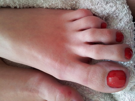Wifes sexy polish red toe nails feet 2