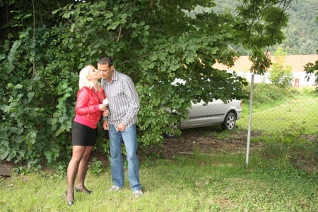 they fuck first outdoors and then in a country cottage         