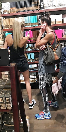 Fit and tight blonde mall teen and fit mom