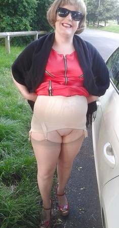 Flashing in the Fens in girdle and stockings