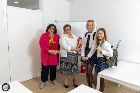 big mature lesbians spoiling two teen students         