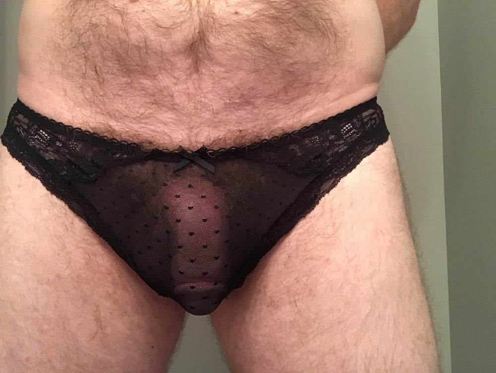 Cock In Black Soft Lace Thong See Through Panties 10