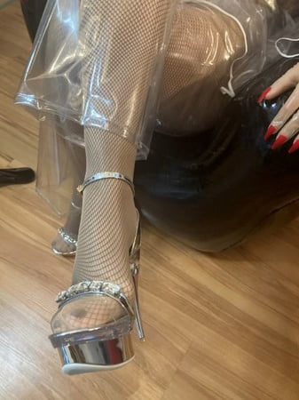 clear high heels and clear pvc fetish         