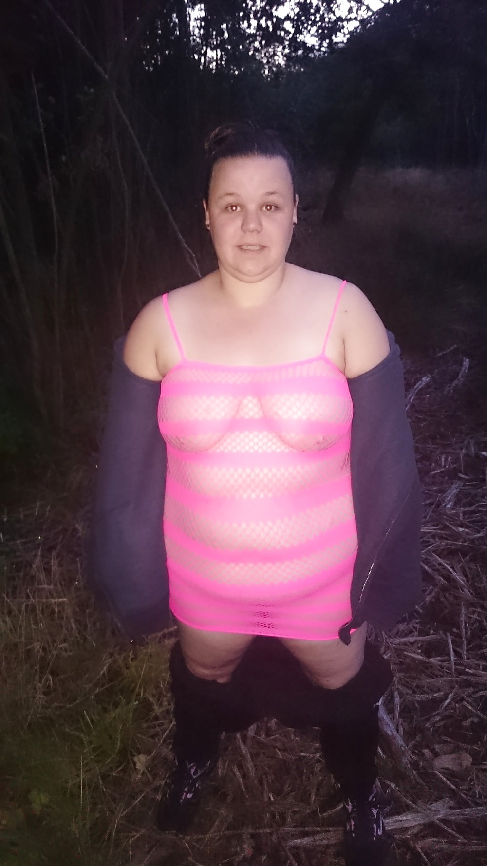 Sex Gallery Bbw wife in woods in see threw pink dress