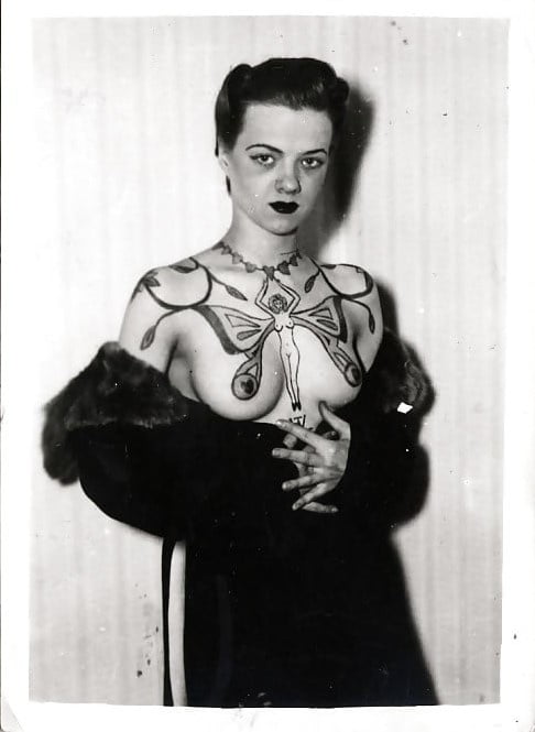 Rare vintage tattooed lady. Tattoos on boobs.See nothing new - 3 Photos 