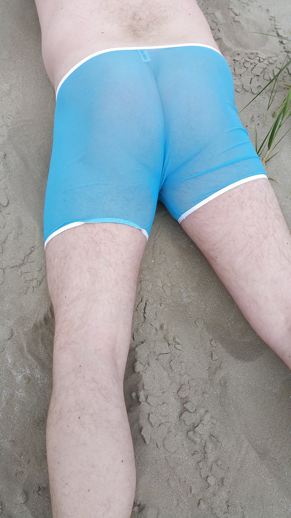 Sex Gallery Beach - Blue see-through underwear on the beach