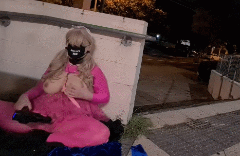 Pink leashed sissy in public #18