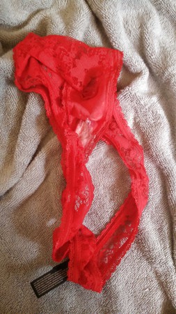 back from boyfriend  in red lacy messy panties for me