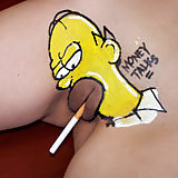 Homer Simpson , Body Painting On Some Chick's Pussy .