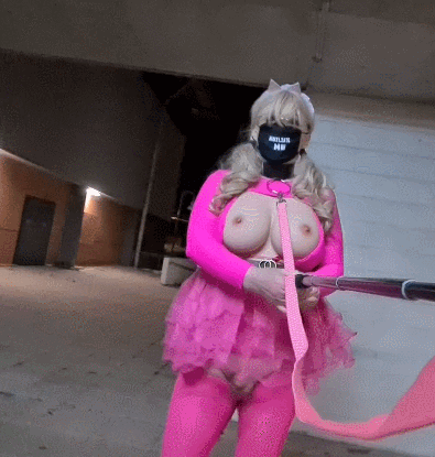 Pink leashed sissy in public #44